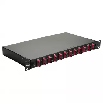 Equip Caja de empalme de fibra óptica de 12 puertos, SC dúplex, OM4, 1U, equipada, negra