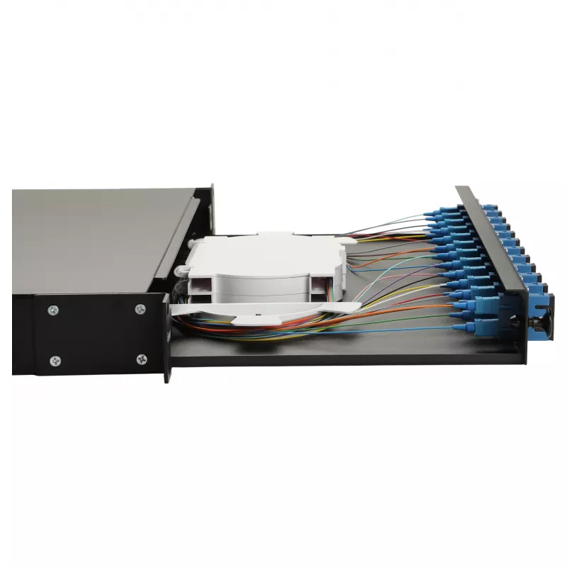 Caja de empalme de fibra óptica Equip 12 puertos, SC dúplex, OS2, 1U, totalmente equipada, negra (591909)