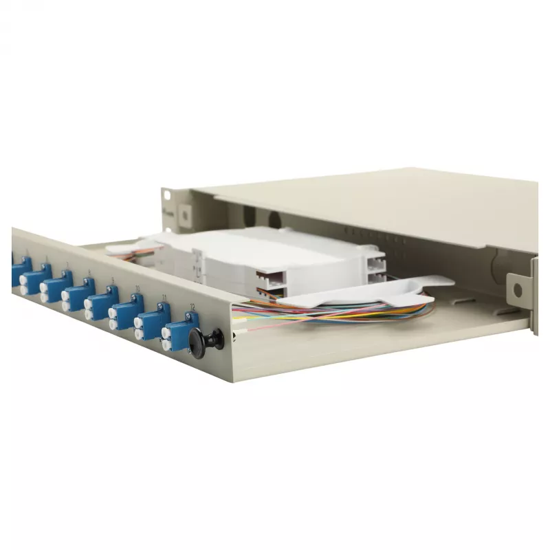 Caja de empalme de fibra óptica Equip 12 puertos LC dúplex OS2, montaje en rack 1U, gris