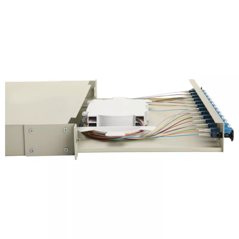 Caja de empalme de fibra óptica Equip 12 puertos LC dúplex OS2, montaje en rack 1U, gris