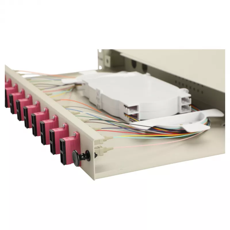 Caja de empalme de fibra óptica Equip 12 puertos SC dúplex OM4, 1U, totalmente equipada, gris