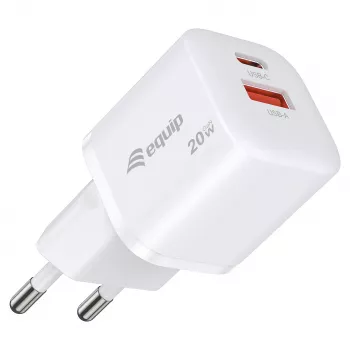 Equip Cargador de pared GaN de 2 puertos USB-C PD3.0/USB-A 20W, Blanco, paquete de 25 unidades