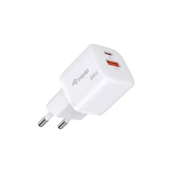 Equip Cargador de pared GaN de 2 puertos USB-C PD3.0/USB-A 20W, Blanco, paquete de 25 unidades