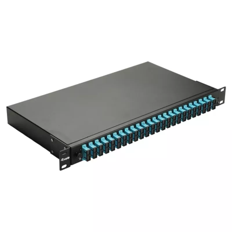 EQUIP caja de empalme de fibra óptica de 24 puertos, LC dúplex, OM3, 1U, equipada, negro