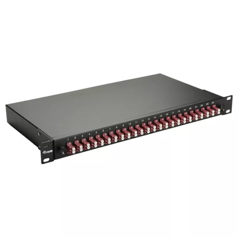 Equip Caja de empalme de fibra óptica de 24 puertos, LC Duplex, OM4, 1U, equipada, negra