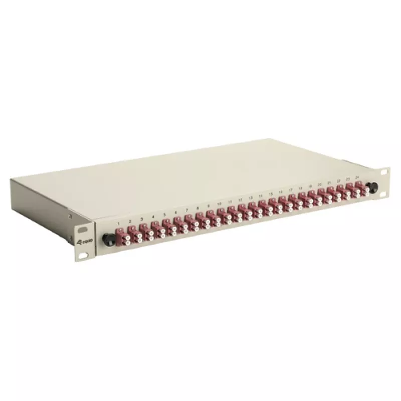 Equip Caja de empalme de fibra óptica de 24 puertos, LC Duplex, OM4, 1U, equipada, Gris