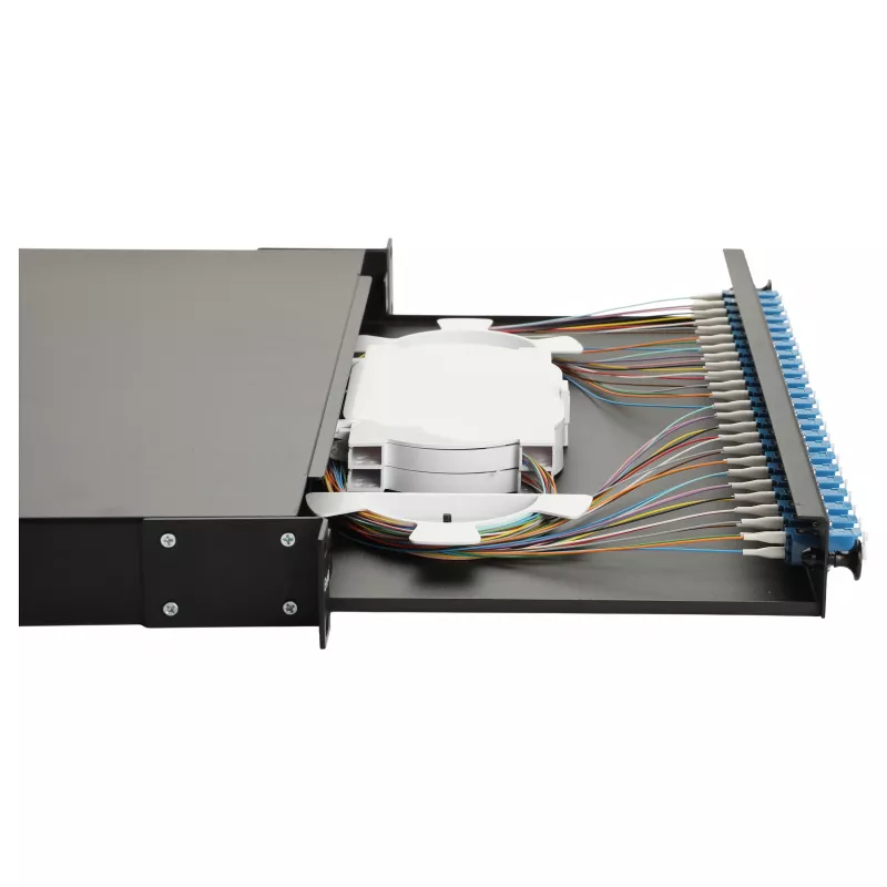 Equip Caja de empalme de fibra óptica de 24 puertos, LC Duplex, OS2, 1U, equipada, Negro