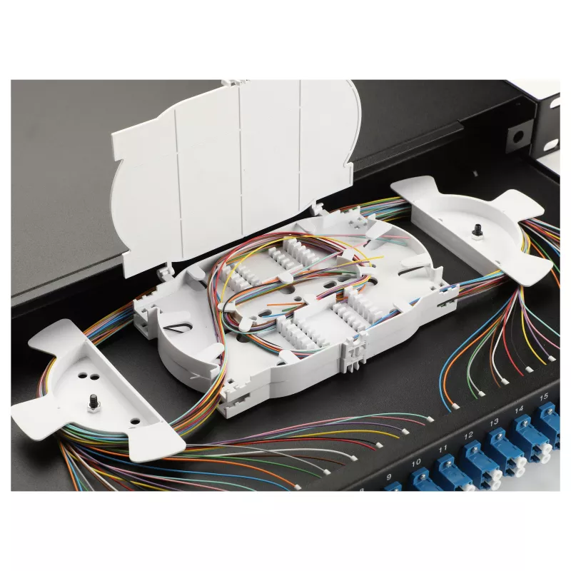 Equip Caja de empalme de fibra óptica de 24 puertos, LC Duplex, OS2, 1U, equipada, Negro