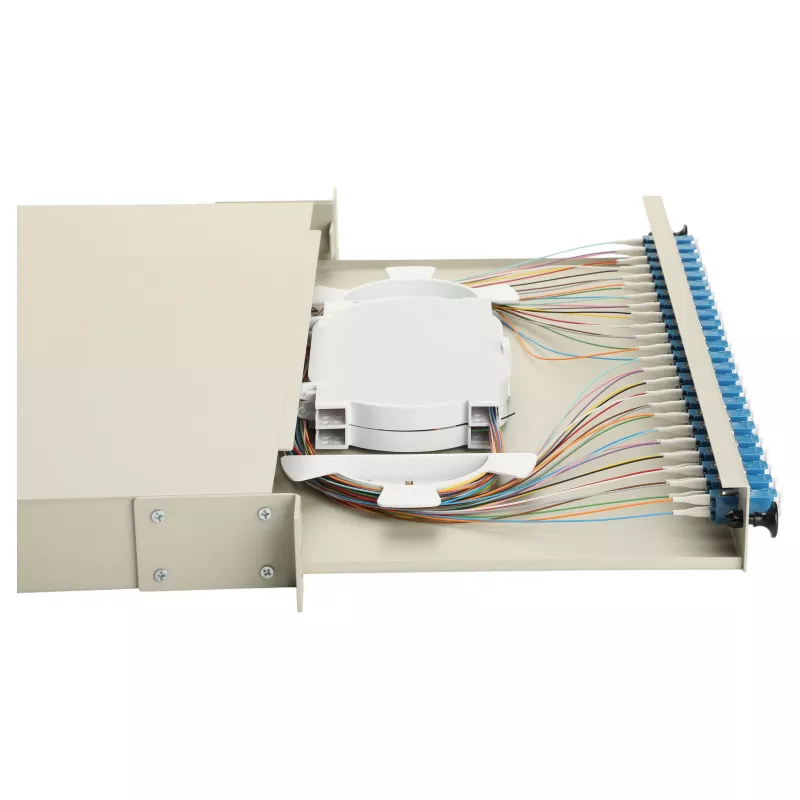 EQUIP caja de empalme de fibra óptica de 24 puertos, LC dúplex, OS2, 1U, equipada, gris