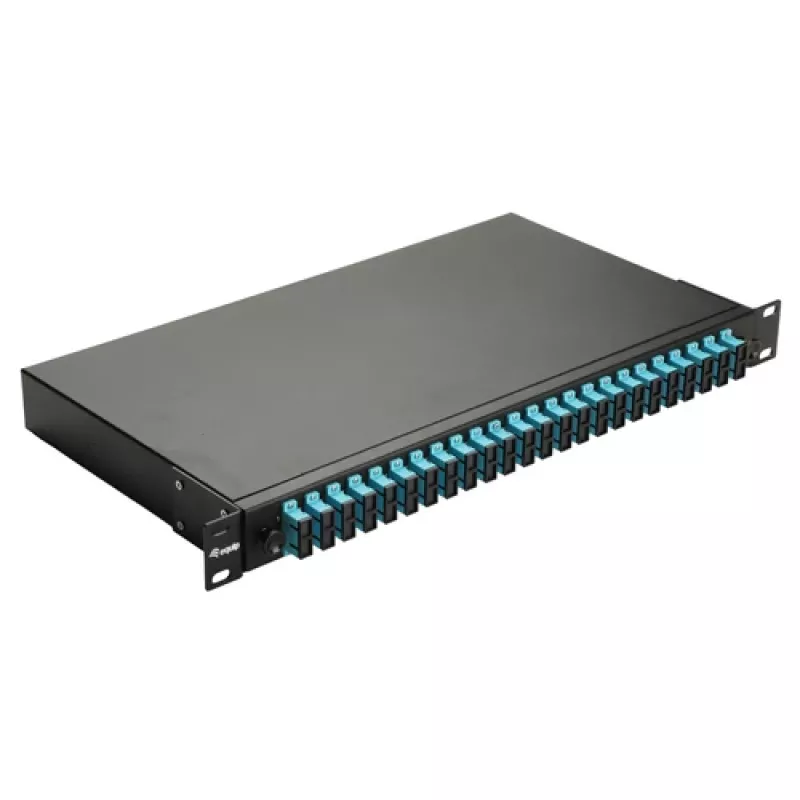 Caja de empalme de fibra óptica Equip 24 puertos, SC dúplex, OM3, 1U, equipada, negra
