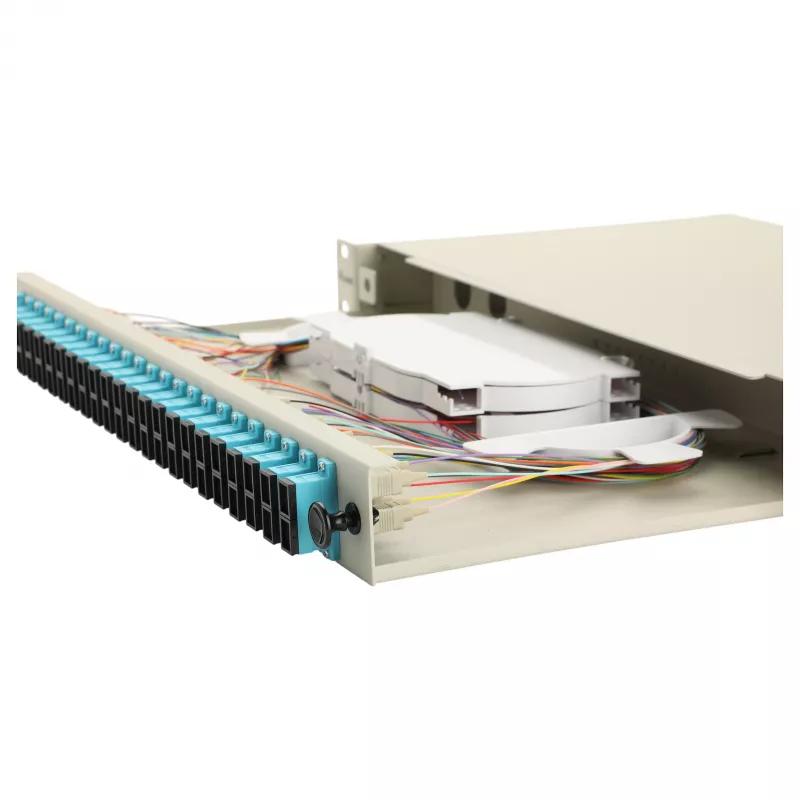 Equip caja de empalme de fibra óptica de 24 puertos, SC dúplex, OM3, 1U, completamente equipada, gris