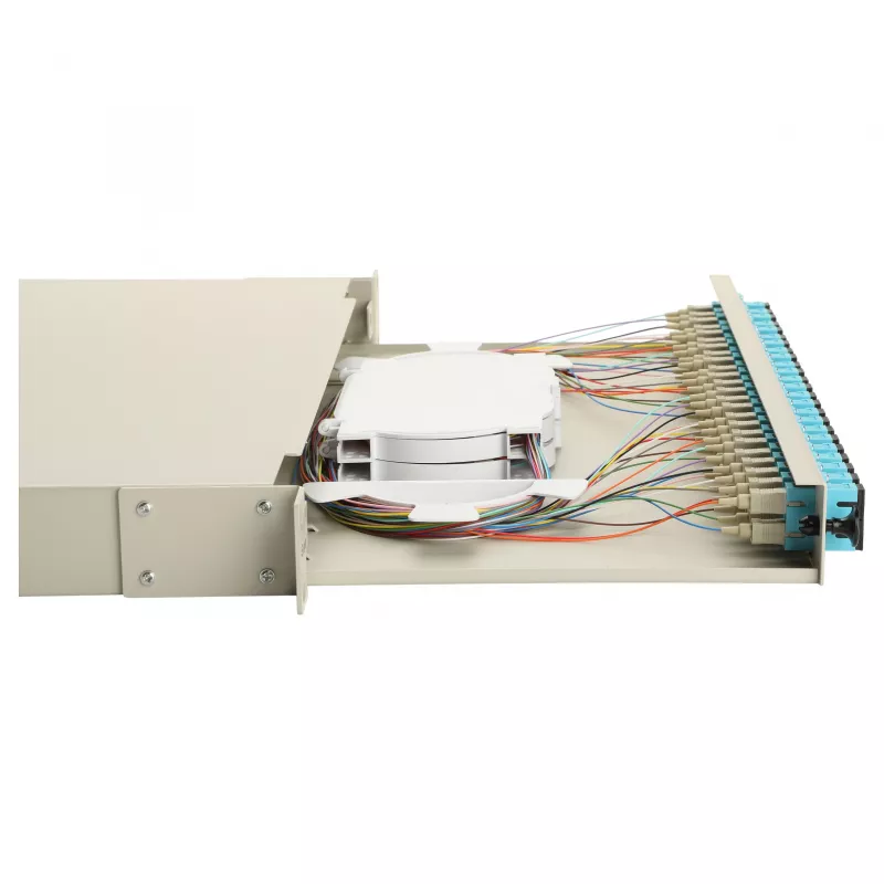 Equip caja de empalme de fibra óptica de 24 puertos, SC dúplex, OM3, 1U, completamente equipada, gris