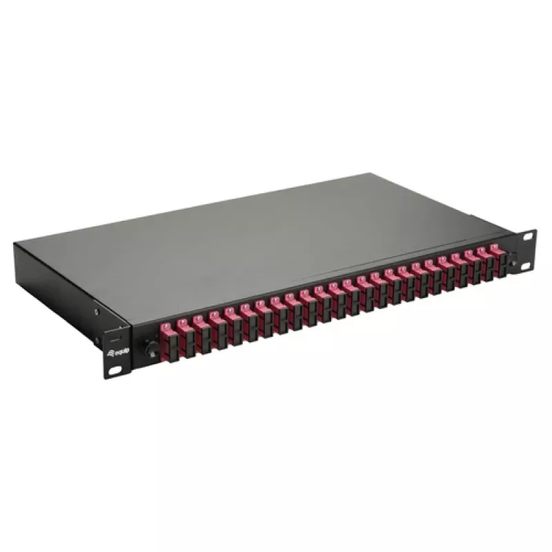 Equip Caja de empalme de fibra óptica de 24 puertos, SC dúplex, OM4, 1U, equipada, negra