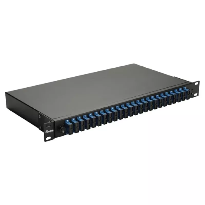 Caja de empalme de fibra óptica Equip de 24 puertos, SC Duplex, OS2, 1U, equipada, negra
