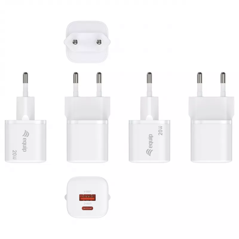 Equip 245526 Cargador de pared 2 puertos USB-C PD3.0 / USB-A GaN 20W, Blanco