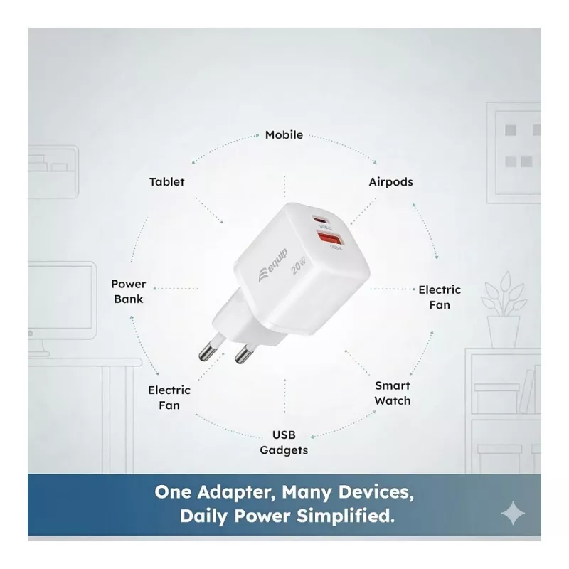 Equip 245526 Cargador de pared 2 puertos USB-C PD3.0 / USB-A GaN 20W, Blanco