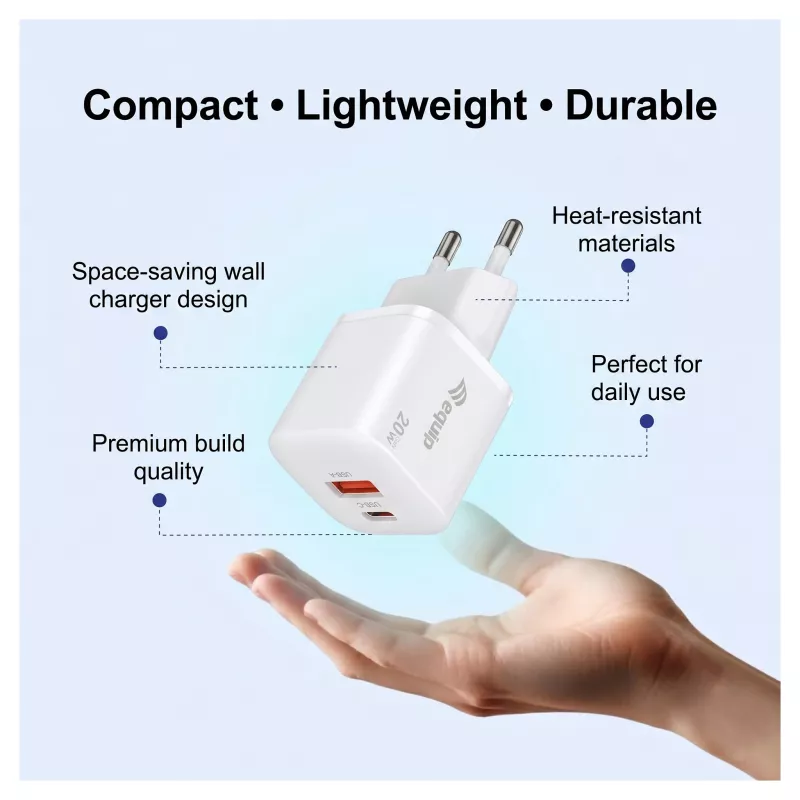 Equip 245526 Cargador de pared 2 puertos USB-C PD3.0 / USB-A GaN 20W, Blanco