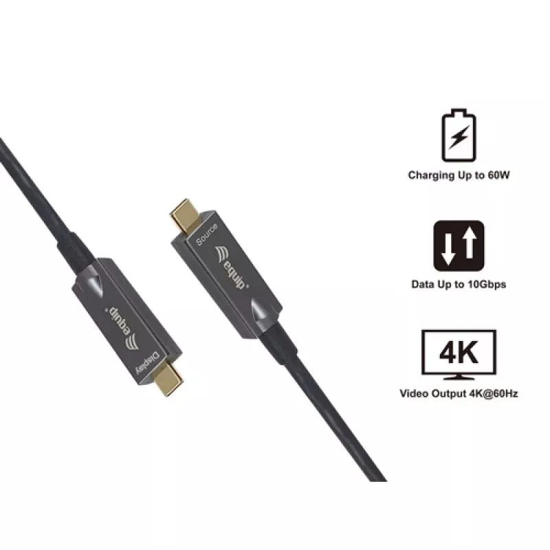 EQUIP 578203 cable óptico activo USB-C a USB-C 7,5 m 4K@60Hz 10Gbit/s PD 60 W negro