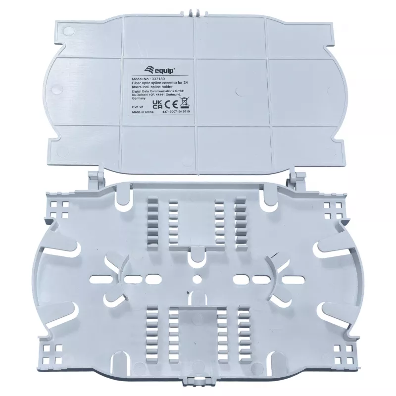 Equip cassette de empalme de fibra óptica 2x12 – bandeja, tapa y 2 soportes de fibra