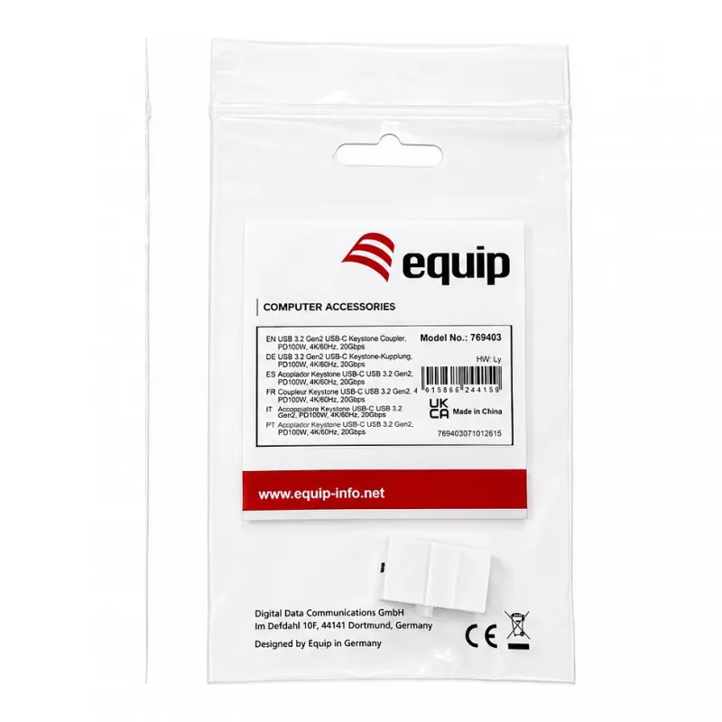 Equip Adaptador Keystone USB 3.2 Gen 2 USB-C a USB-C hembra a hembra, Blanco