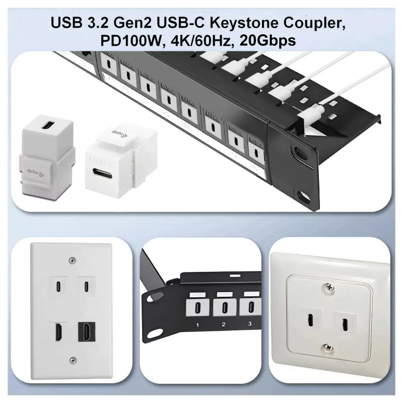 Equip Adaptador Keystone USB 3.2 Gen 2 USB-C a USB-C hembra a hembra, Blanco