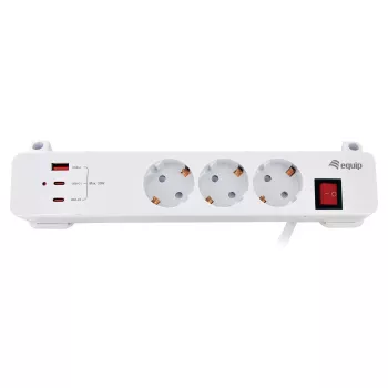 Equip Regleta de alimentación CEE 7/7 90° a 3x Schuko / 2x USB-C + USB-A, blanca, 1,5m
