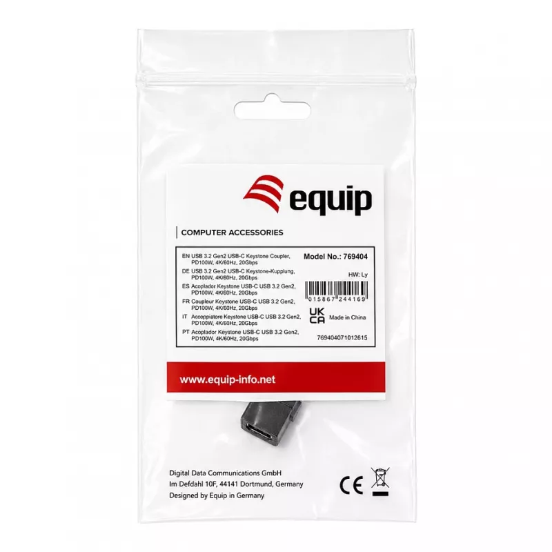 Equip Acoplador Keystone USB-C, USB 3.2 Gen 2, USB-C hembra a hembra, negro