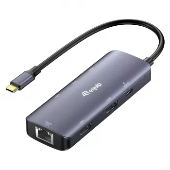 EQUIP adaptador multipuerto USB-C con 2x HDMI, RJ45, 2x USB-A, USB-C PD 100W, gris