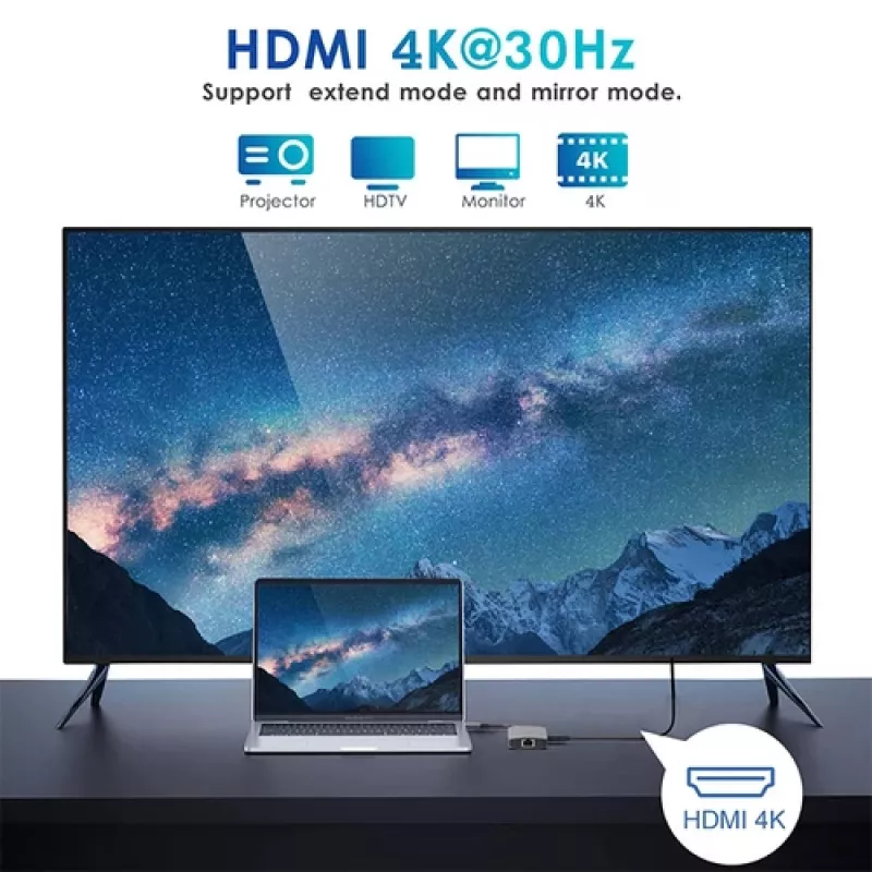 EQUIP adaptador multipuerto USB-C con 2x HDMI, RJ45, 2x USB-A, USB-C PD 100W, gris