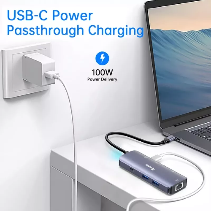 EQUIP adaptador multipuerto USB-C con 2x HDMI, RJ45, 2x USB-A, USB-C PD 100W, gris