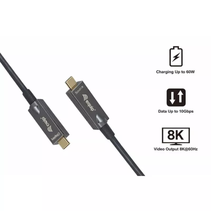 EQUIP cable óptico activo USB-C a C 7,5 m 8K 60 Hz PD 60 W 10 Gbit/s negro