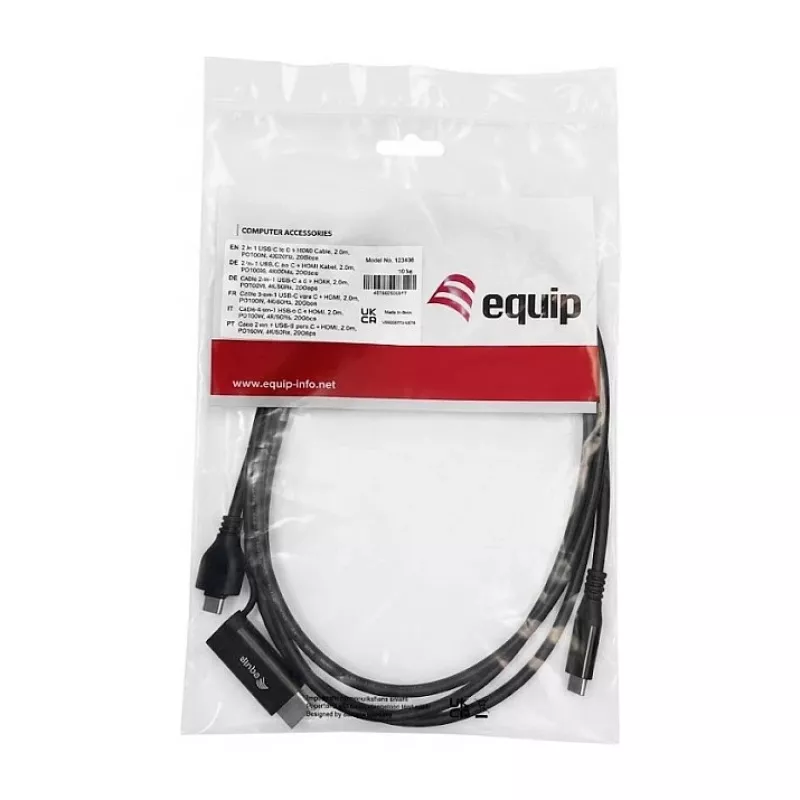 EQUIP Adaptador USB-C a USB-C + HDMI con 100W PD, 4K/60Hz, aluminio