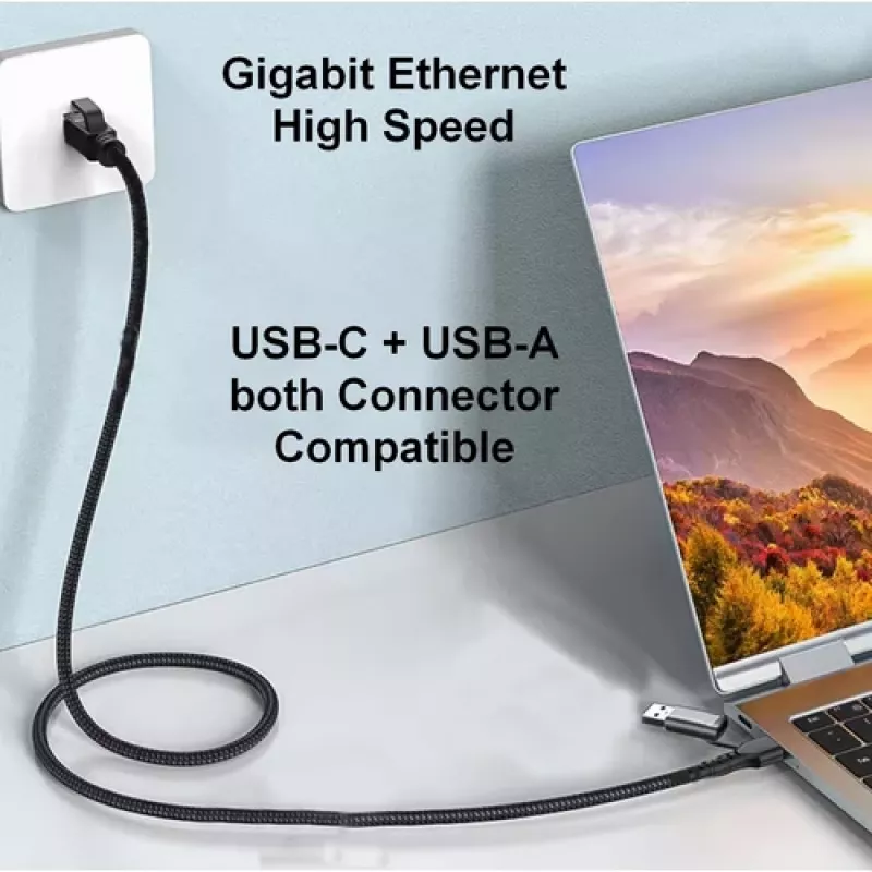 Equip Adaptador USB-C + USB-A a RJ45 Gigabit Ethernet, 5 m, Negro