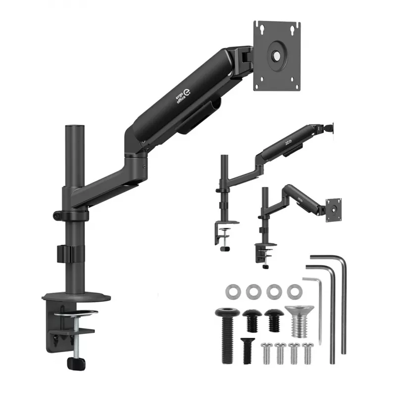 Soporte de monitor con pistón de gas Ergo Office ER-691 B para pantallas de 17-32 pulgadas, 1-10 kg, Negro mate, VESA 75/100