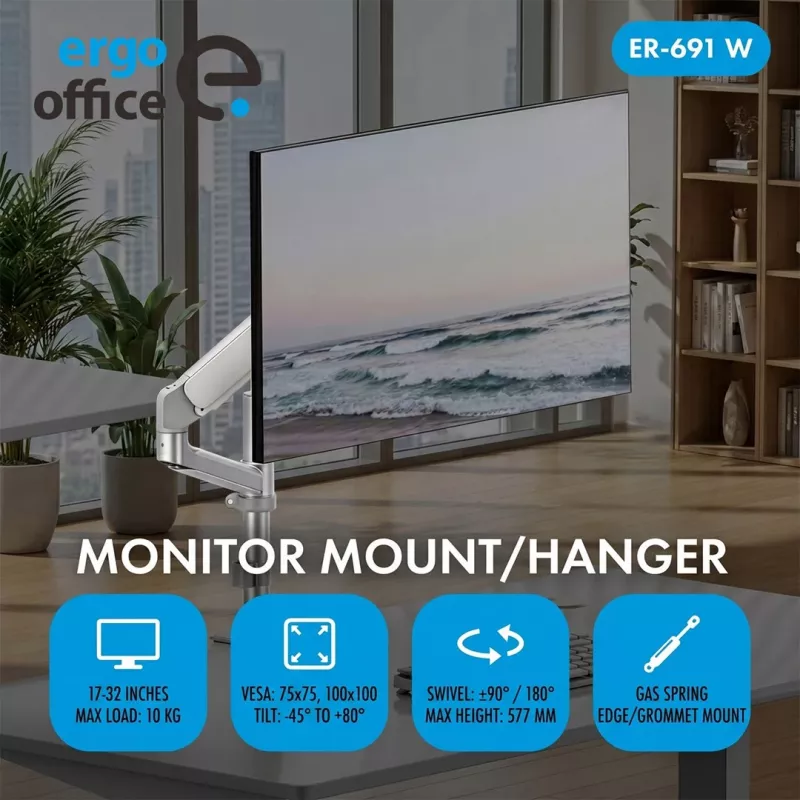 ERGO OFFICE ER-691 W Soporte de mesa con gas para monitores de 17-32