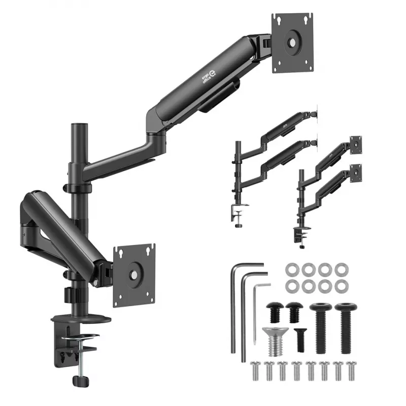 ERGO OFFICE ER-692 B Soporte de mesa para doble monitor, brazo de gas, para 17-32 inch, 1-10 kg por brazo, negro mate