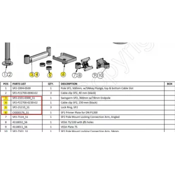 Ergonomic Solutions HMSHOST-INT5-02 kit de montaje de impresora Swingarm AP2 con clip para cables SP2, anillo de seguridad y placa para impresora para Epson TM-P1200, negro