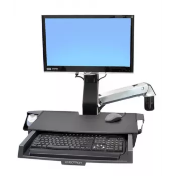 Ergotron 45-260-026 Track Mount Kit, soporte de monitor regulable en altura con bandeja para teclado, bandeja extraíble para ratón, reposamuñecas y soporte para lector de códigos de barras, para LCDs de hasta 24