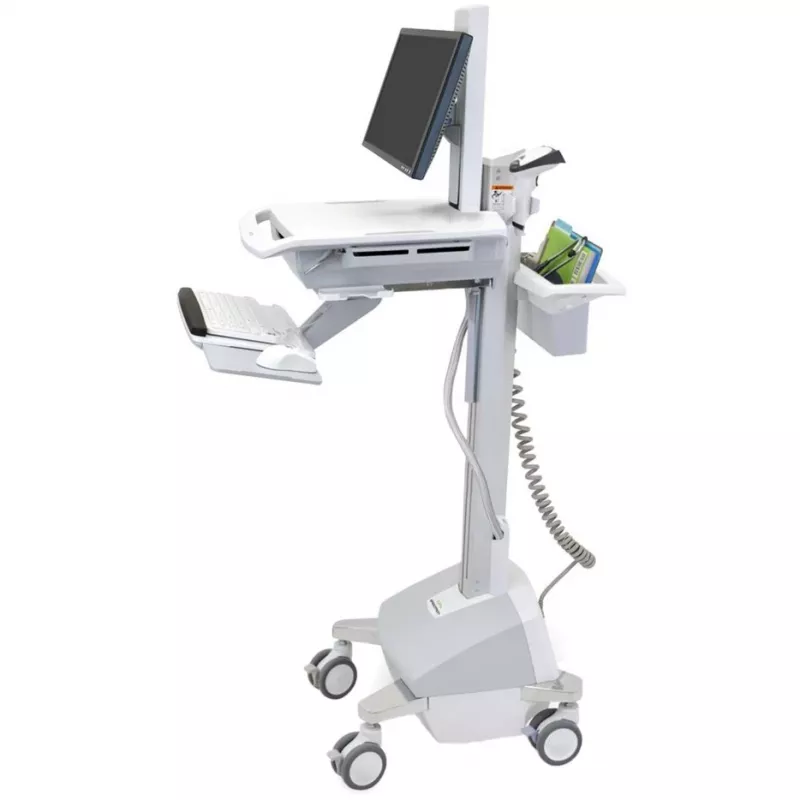 Ergotron carro de estación de trabajo médica móvil para pantalla LCD / equipos de PC - alimentado por batería LiFe, UE - médico - plástico, aluminio, acero galvanizado - gris, blanco, aluminio pulido - tamaño de pantalla: hasta 22 pulgadas