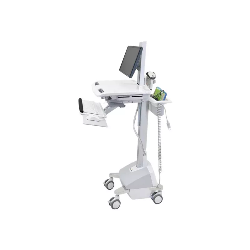 Ergotron carro de estación de trabajo médica móvil para pantalla LCD / equipos de PC - alimentado por batería LiFe, UE - médico - plástico, aluminio, acero galvanizado - gris, blanco, aluminio pulido - tamaño de pantalla: hasta 22 pulgadas