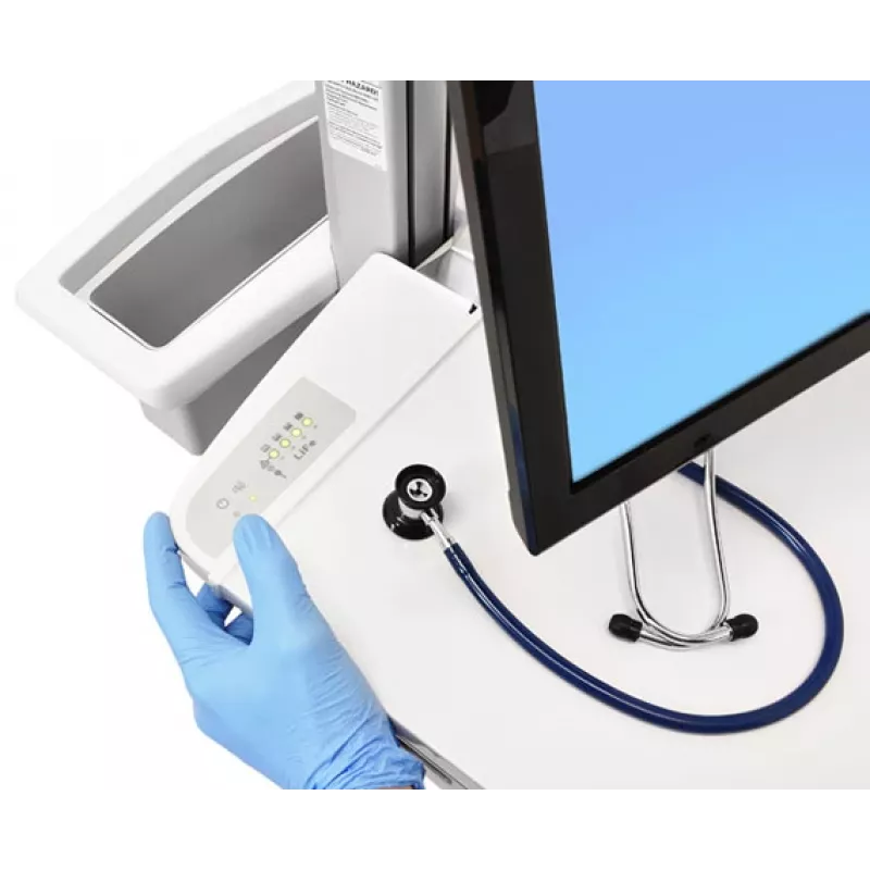 Ergotron carro de estación de trabajo médica móvil para pantalla LCD / equipos de PC - alimentado por batería LiFe, UE - médico - plástico, aluminio, acero galvanizado - gris, blanco, aluminio pulido - tamaño de pantalla: hasta 22 pulgadas