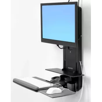 Ergotron Sit-Stand Vertical Lift, Patient Room - kit de montaje (reposamuñecas, soporte para ratón, riel de ajuste vertical, soporte para lector de códigos de barras, bandeja para teclado, brazo para monitor, bandeja extraíble para ratón)