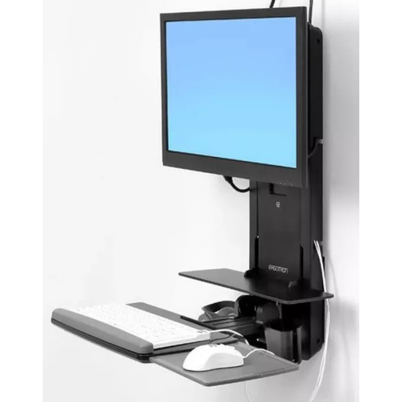 Ergotron Sit-Stand Vertical Lift, Patient Room - kit de montaje (reposamuñecas, soporte para ratón, riel de ajuste vertical, soporte para lector de códigos de barras, bandeja para teclado, brazo para monitor, bandeja extraíble para ratón)