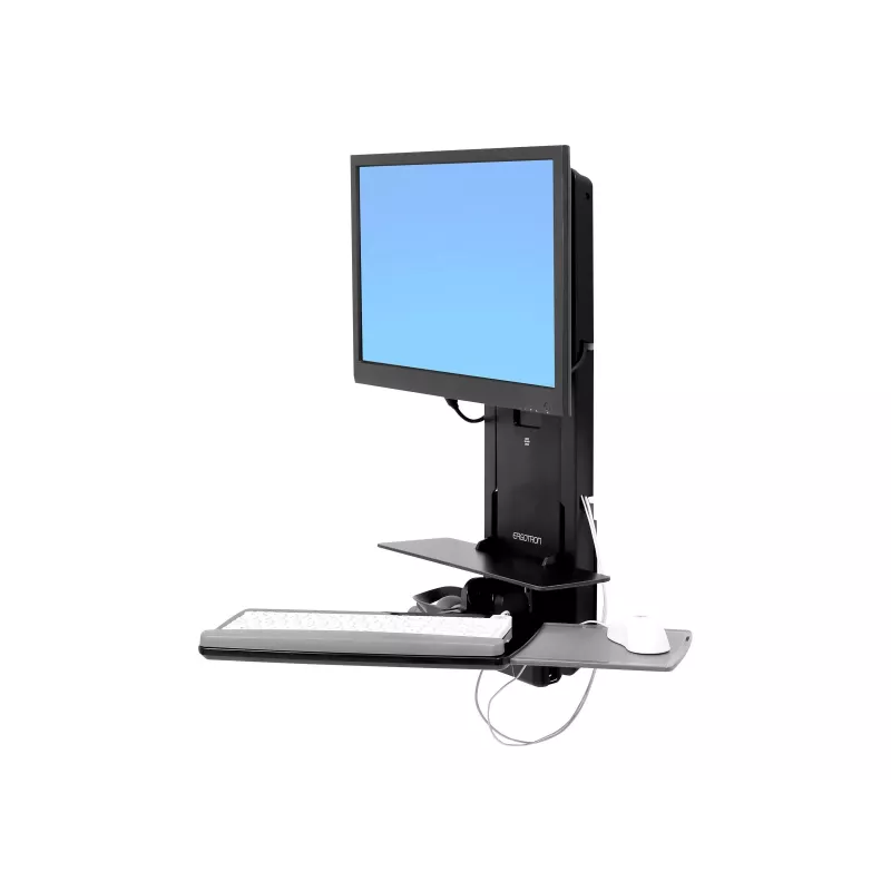 Ergotron Sit-Stand Vertical Lift, Patient Room - kit de montaje (reposamuñecas, soporte para ratón, riel de ajuste vertical, soporte para lector de códigos de barras, bandeja para teclado, brazo para monitor, bandeja extraíble para ratón)