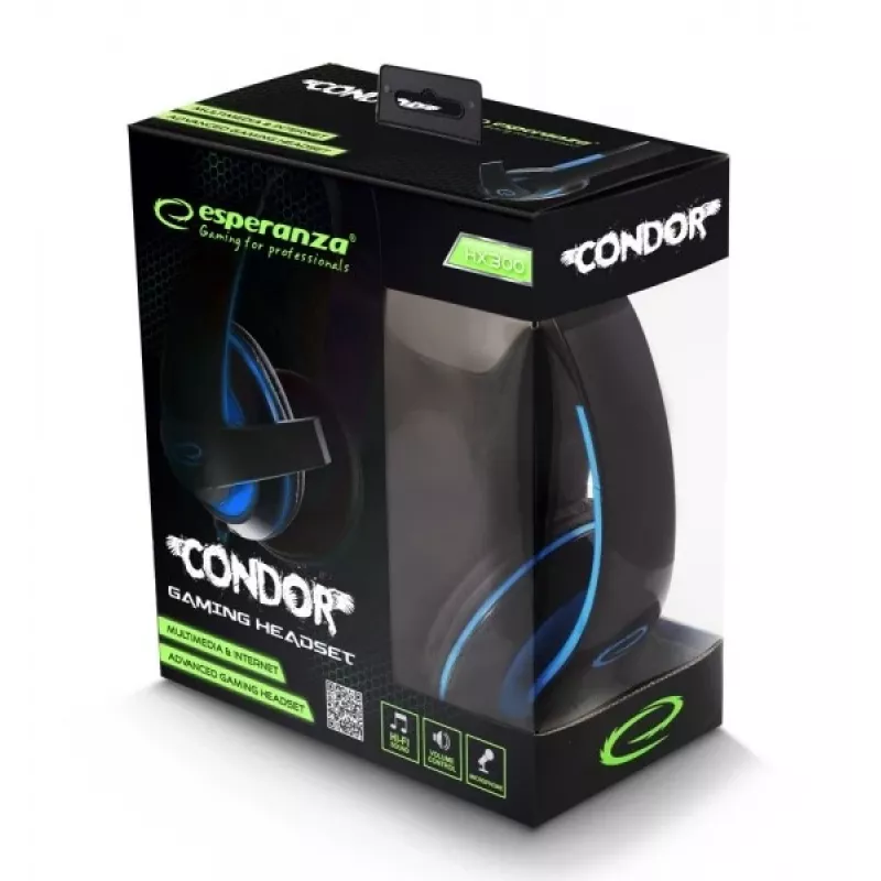 Auriculares gaming con cable Esperanza EGH300B con micrófono, over-ear, Negro y Azul