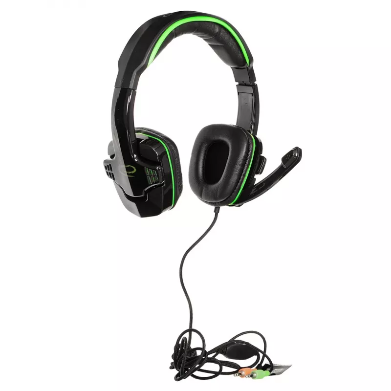 Auriculares gaming Esperanza EGH310G con micrófono de diadema, con cable, jack 3,5 mm, Negro y Verde