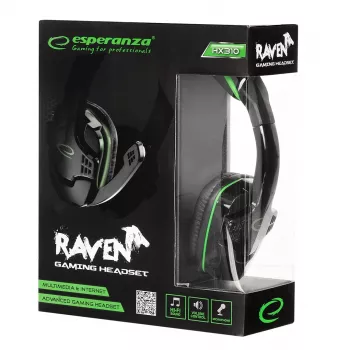 Auriculares gaming Esperanza EGH310G con micrófono de diadema, con cable, jack 3,5 mm, Negro y Verde