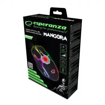 Esperanza EGM701 Mangora Ratón gaming con cable 8D, iluminación RGB, 7200 DPI, sensor óptico, 6 botones, cable trenzado, para diestros, negro