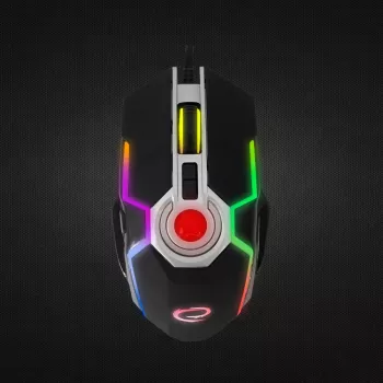 Esperanza EGM701 Mangora Ratón gaming con cable 8D, iluminación RGB, 7200 DPI, sensor óptico, 6 botones, cable trenzado, para diestros, negro