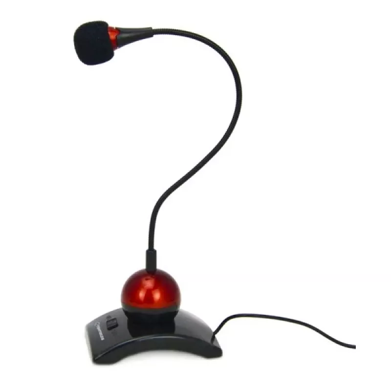 Esperanza EH130 Micrófono para PC, condensador, omnidireccional, jack de 3,5 mm, negro/rojo